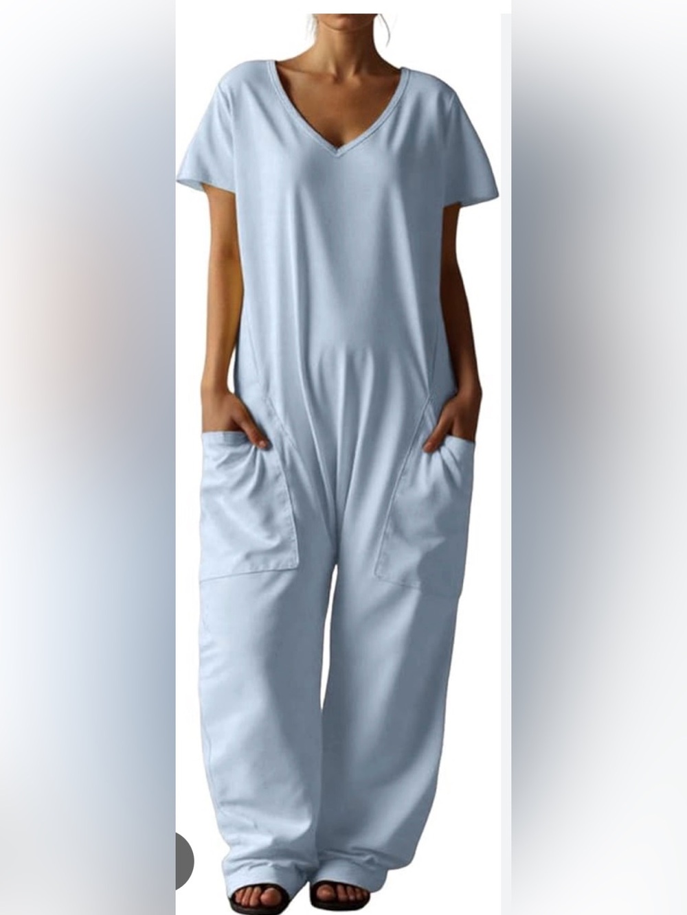 2 Blue Women's Jumpsuit with Pockets pants and darker blue short onesies.